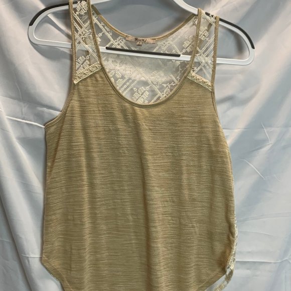 Miss Me Tan Tank with Ivory Lace Sheer back Size Small - Picture 2 of 7